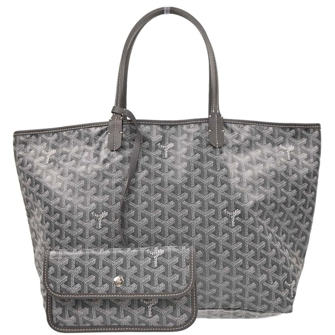 Goyard Gray Saint Louis PM Tote Bag PVC Leather Casual: Goyard Gray Saint Louis PM Tote Bag PVC Leather Casual Introducing the Goyard Gray Saint Louis PM Tote Bag, an elegant accessory perfect for casual outings. This medium-sized tote features a sleek gra