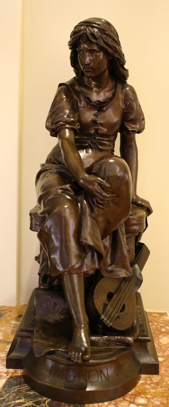19th Century Bronze Statue Mignon by Eugene Aizelin: 19th Century Bronze Statue Mignon by Eugene Aizelin This exquisite 19th century French bronze statue of Mignon, created by renowned artist Eugene Aizelin (1829-1902), showcases remarkable detail and a