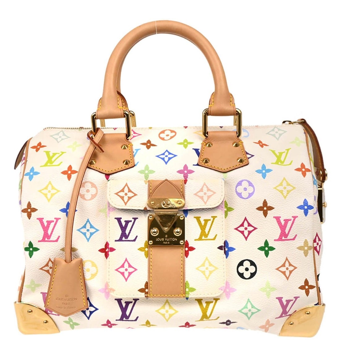 Louis Vuitton Speedy 30 White Multicolor Handbag M92643 Casual Style (1 of 11)