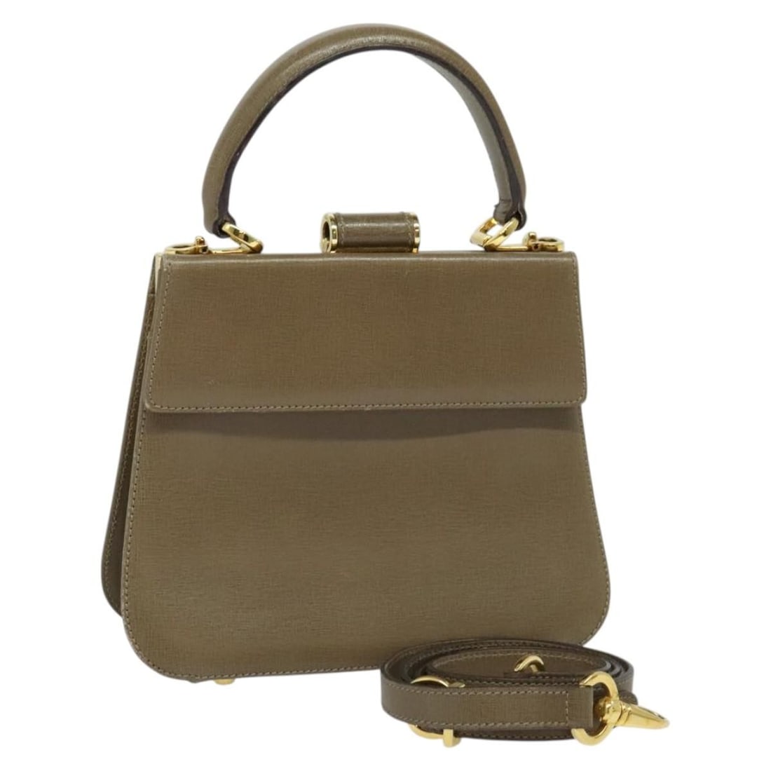 Salvatore Ferragamo Leather Hand Bag Brown Gold 2-Way Italy Auth 116030 (1 of 18)
