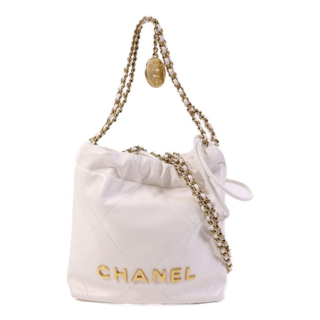 Mini Chanel 22 White Calfskin CC Logo Two Way Shoulder Bag Gold Hardware (1 of 14)
