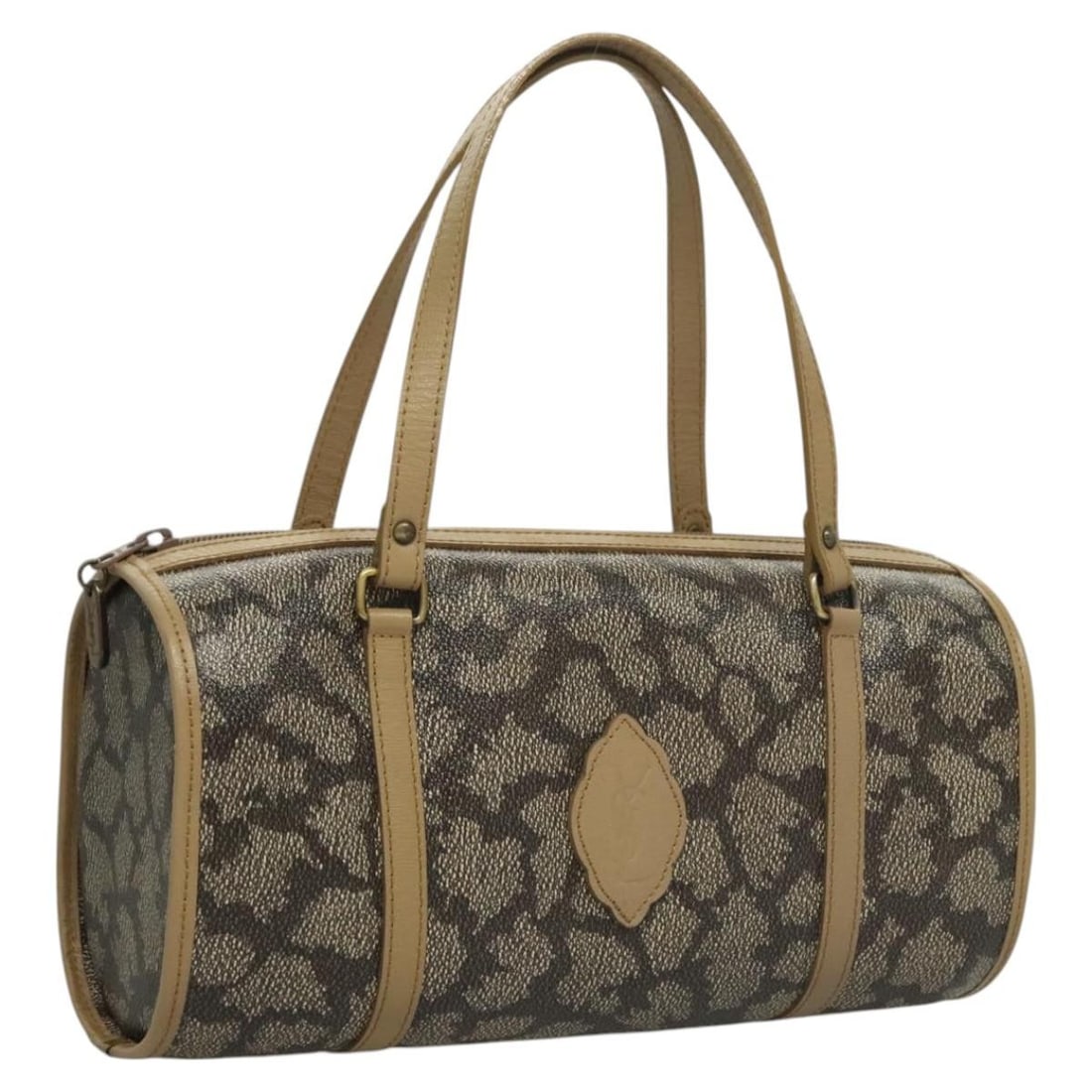 SAINT LAURENT Gray Gold Embossed Leather Hand Bag BA1299: SAINT LAURENT Gray Gold Embossed Leather Hand Bag BA1299 This Saint Laurent handbag showcases a stylish embossed leather design in an elegant gray and gold color combination. Measuring approximately 1