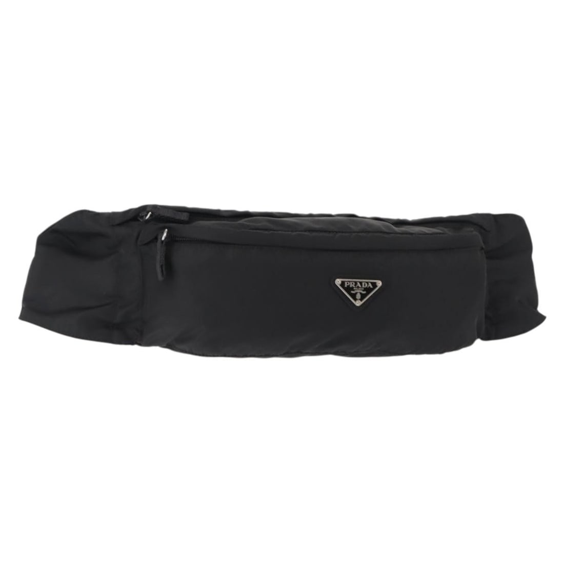 Authentic PRADA Black Silver Nylon Waist Bag 145954 Made in Italy: Authentic PRADA Black Silver Nylon Waist Bag 145954 Made in Italy This stylish PRADA waist bag is crafted from durable nylon in a sleek black and silver color combination. With dimensions of approxima