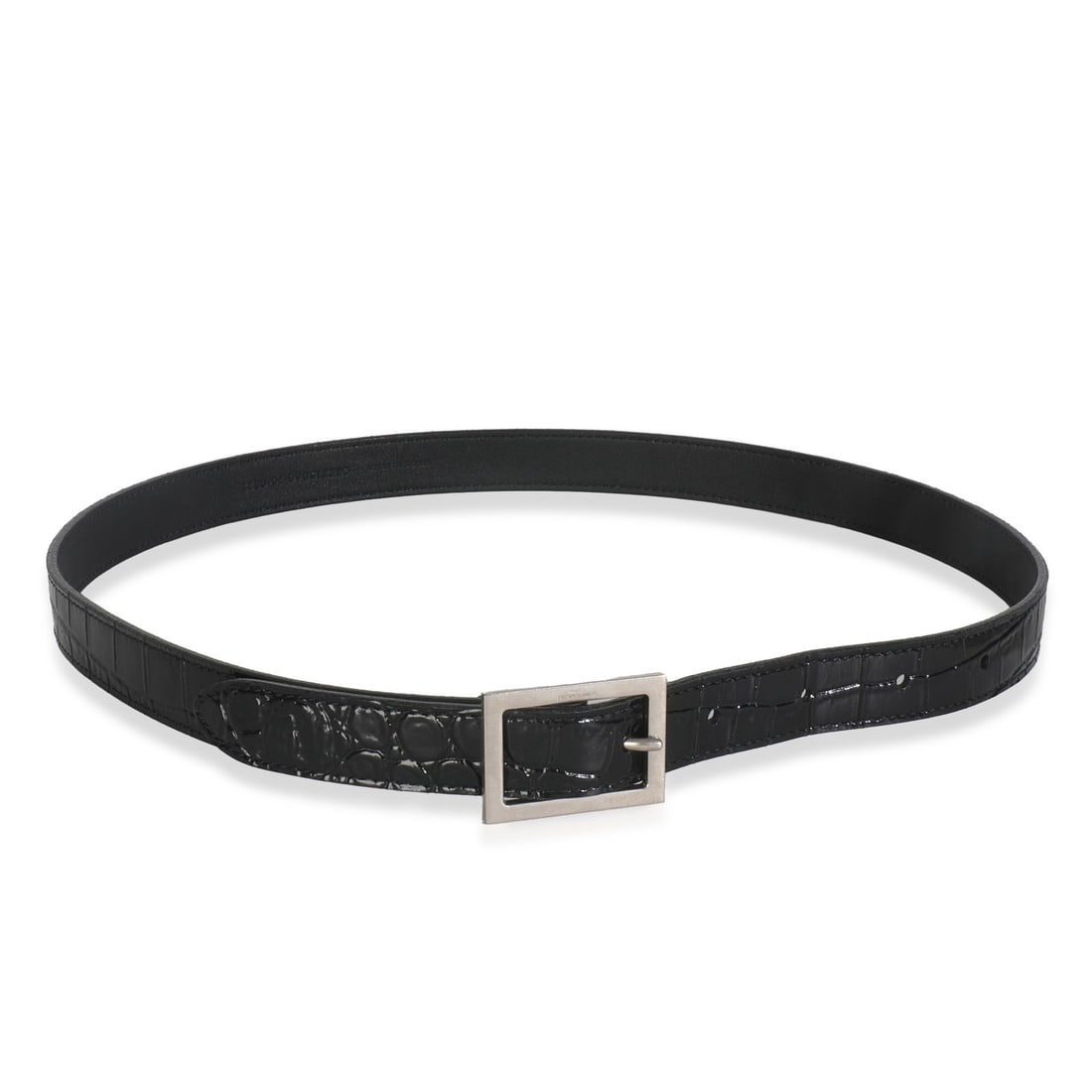 Black Croc Embossed Calfskin Saint Laurent Buckle Belt Size 70 (1 of 4)