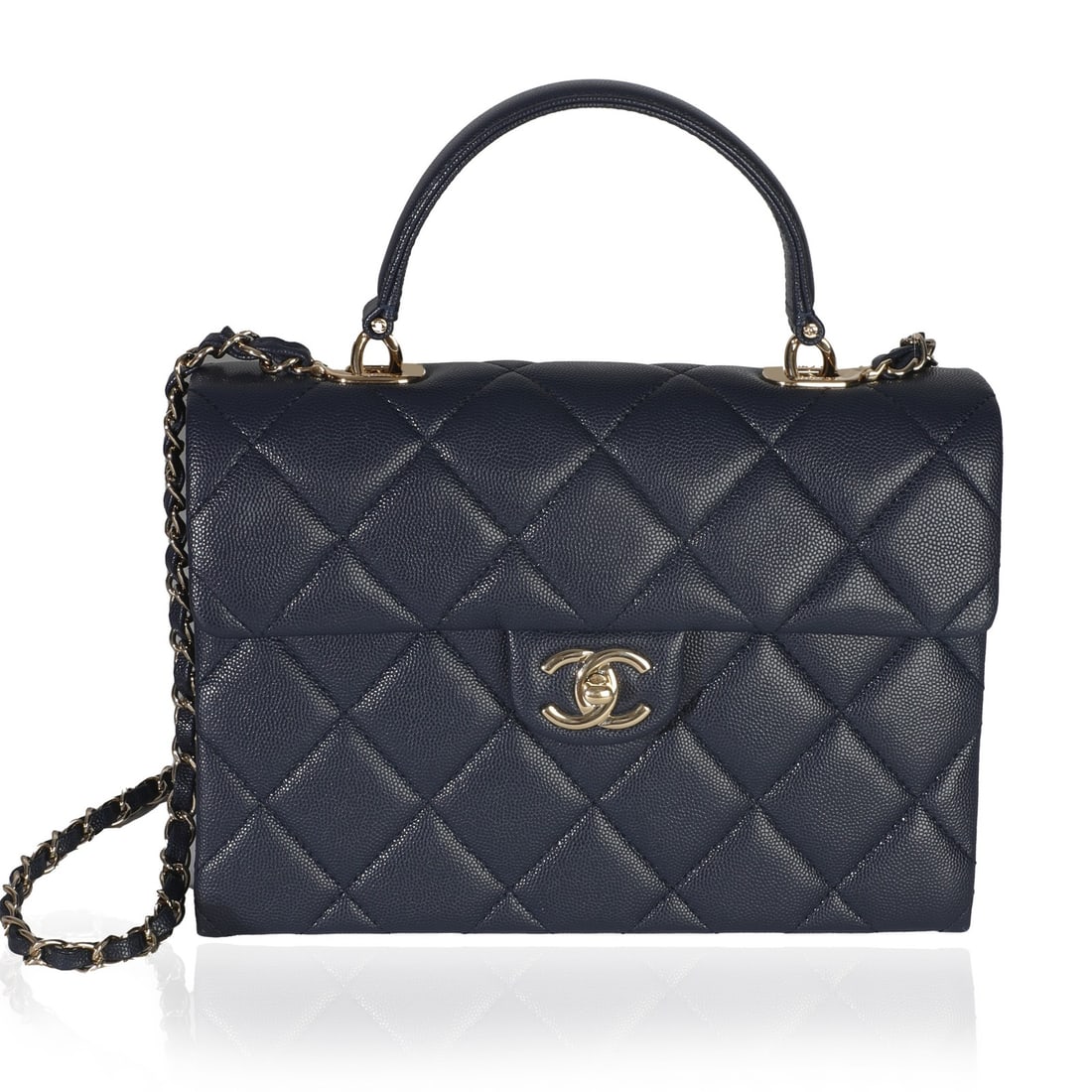 Chanel Retro Twist Top Handle Blue Quilted Leather Handbag with Dustbag: Chanel Retro Twist Top Handle Blue Quilted Leather Handbag with Dustbag This Chanel Retro Twist Top Handle Bag features navy blue quilted caviar leather with a structured silhouette. The bag is equipp