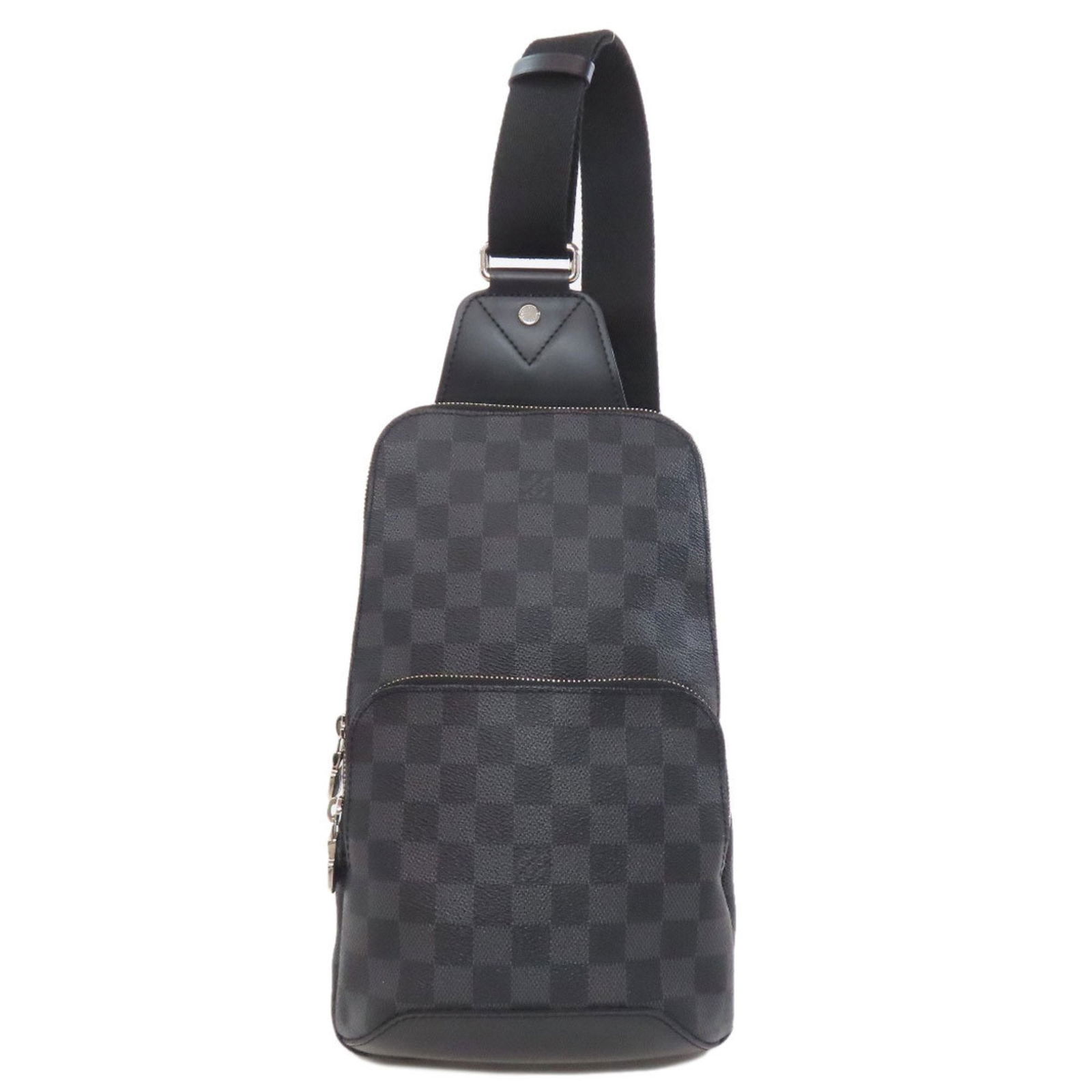 Avenue Sling Bag Black Canvas by Louis Vuitton: Avenue Sling Bag Black Canvas by Louis Vuitton This Louis Vuitton Avenue Sling is crafted from durable black canvas and features a sleek, modern design. With a compact silhouette, it offers practical