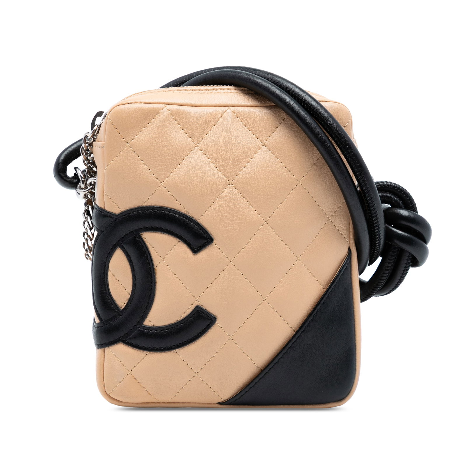 Chanel Mini Cambon Ligne Brown Lambskin Crossbody Bag: Chanel Mini Cambon Ligne Brown Lambskin Crossbody Bag The Chanel Mini Lambskin Cambon Ligne Crossbody is a stylish accessory crafted from quilted lambskin leather, featuring a rolled leather strap for