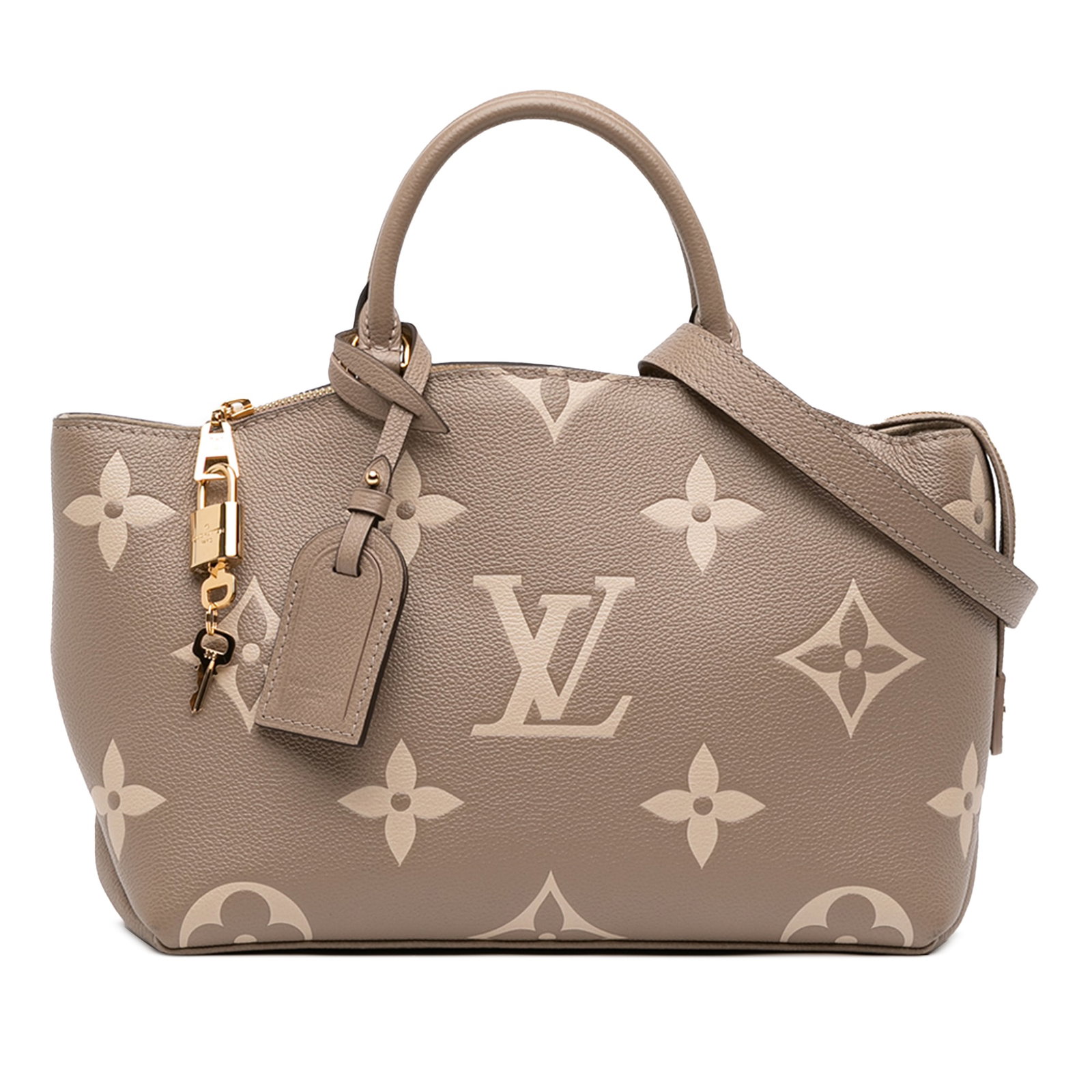 Louis Vuitton Bicolor Monogram Empreinte Giant Petit Palais Bag: Louis Vuitton Bicolor Monogram Empreinte Giant Petit Palais Bag Introducing the Louis Vuitton Bicolor Monogram Empreinte Giant Petit Palais, a stunning handbag crafted from luxurious leather. This chi