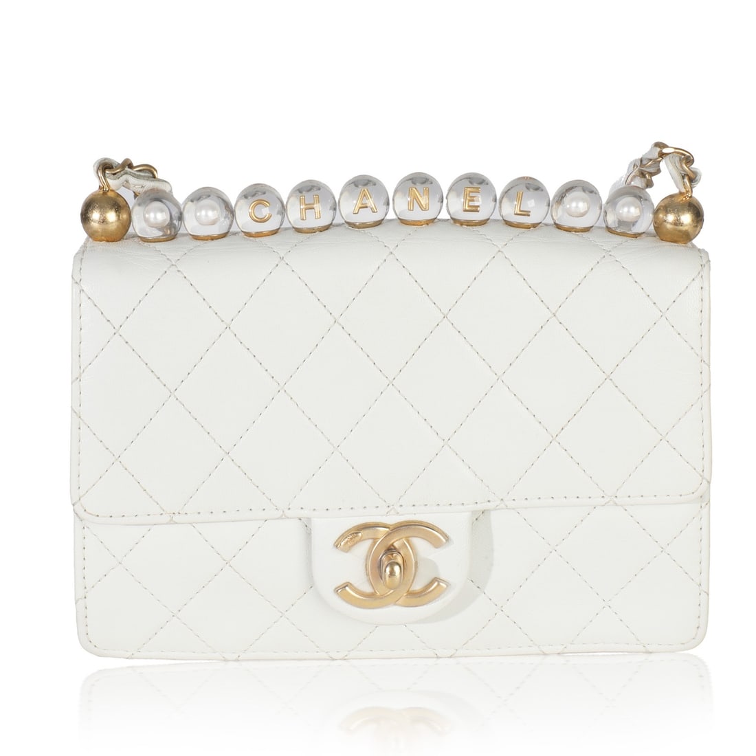 Small Chic Pearls Flap Crossbody Bag in White Quilted Goatskin by Chanel (1 of 7)