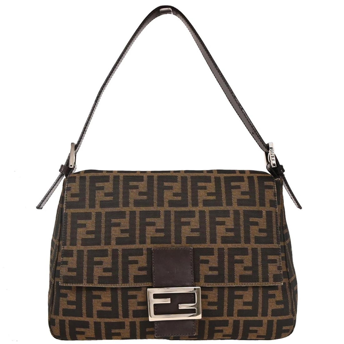 Medium Fendi Zucca Canvas Top Handle Bag with Adjustable Strap: Medium Fendi Zucca Canvas Top Handle Bag with Adjustable Strap This Fendi Zucca handbag features a brown canvas exterior with the iconic logo accents. It offers a medium size with an 11-inch width, 8-