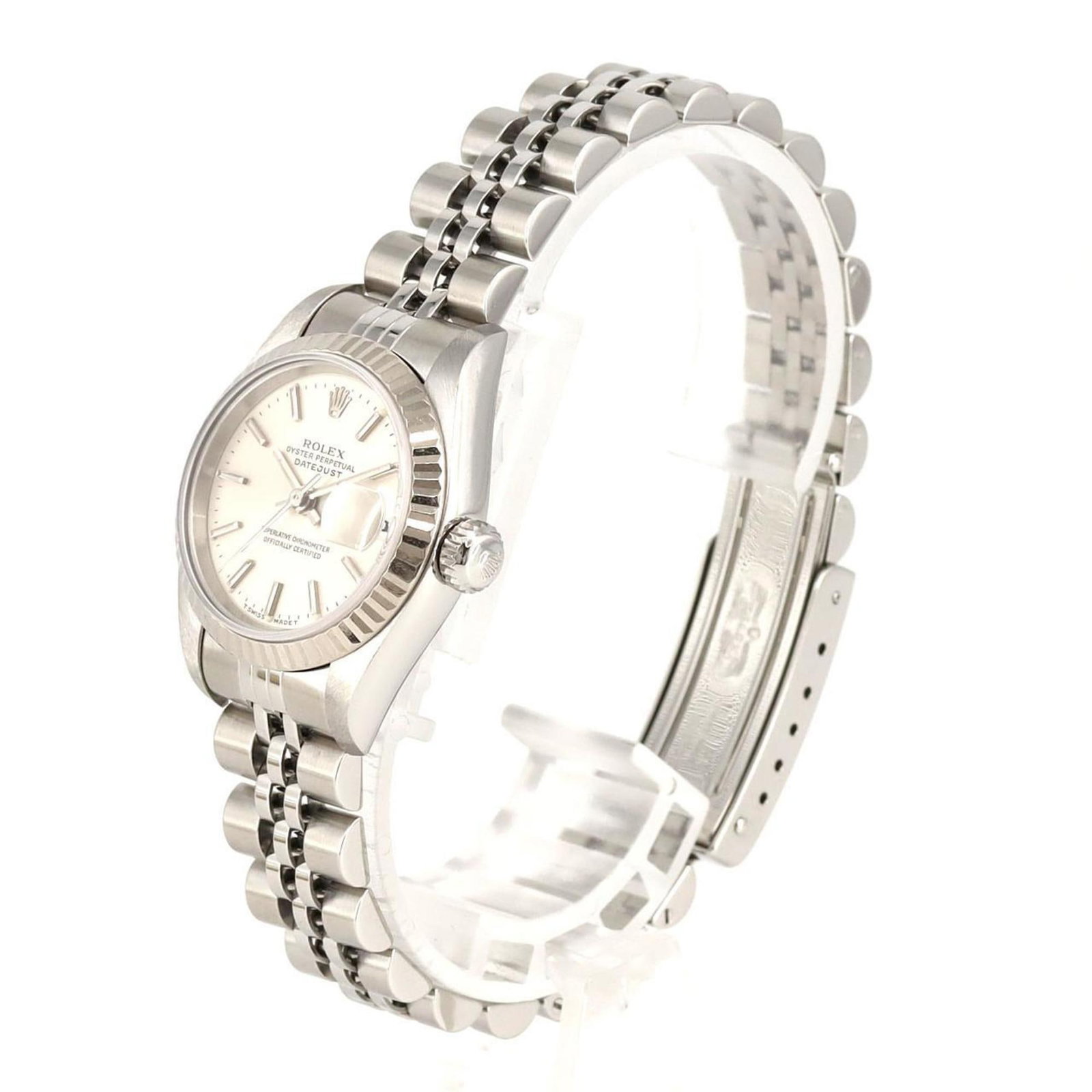 Gold and Steel Rolex Lady DateJust Silver Dial 26mm Swiss Watch: Gold and Steel Rolex Lady DateJust Silver Dial 26mm Swiss Watch This Rolex Lady DateJust wristwatch features a gold and steel construction in a silver color. Designed for women, it has a 26mm case and