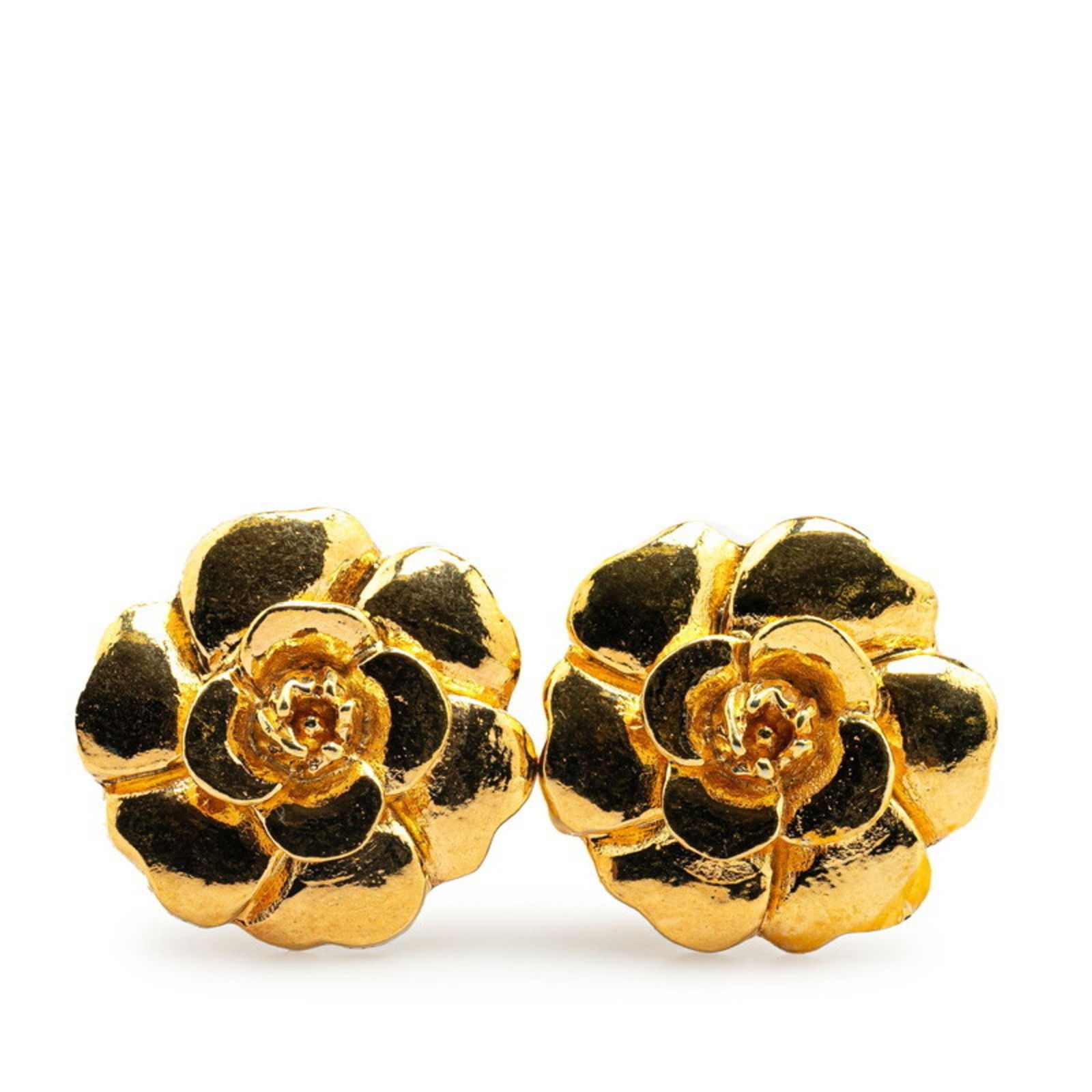 Gold Plated Chanel Camellia Brooch for Women: Gold Plated Chanel Camellia Brooch for Women This Chanel Camellia accessory features a gold plated finish and showcases the signature Camellia design. The piece is crafted for women and originates fro