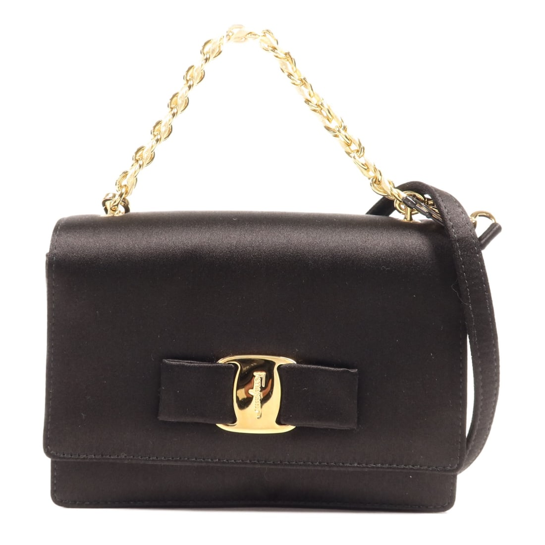 Salvatore Ferragamo Black Silk 2 Way Shoulder Bag GHW Italy: Salvatore Ferragamo Black Silk 2 Way Shoulder Bag GHW Italy Elevate your style with this exquisite Salvatore Ferragamo 2 Way Shoulder Bag. Crafted from luxurious silk in a classic black hue, this hand