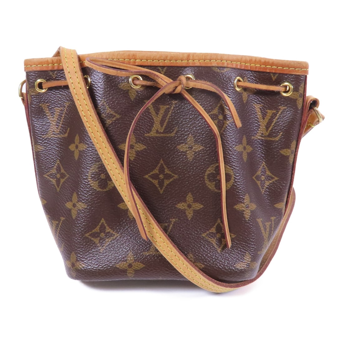 Louis Vuitton Nano Noe Shoulder Bag GHW Monogram Brown M41346: Louis Vuitton Nano Noe Shoulder Bag GHW Monogram Brown M41346 This stylish Louis Vuitton Nano Noe Shoulder Crossbody Bag features the iconic Monogram pattern in a rich brown hue. Made from durable PVC