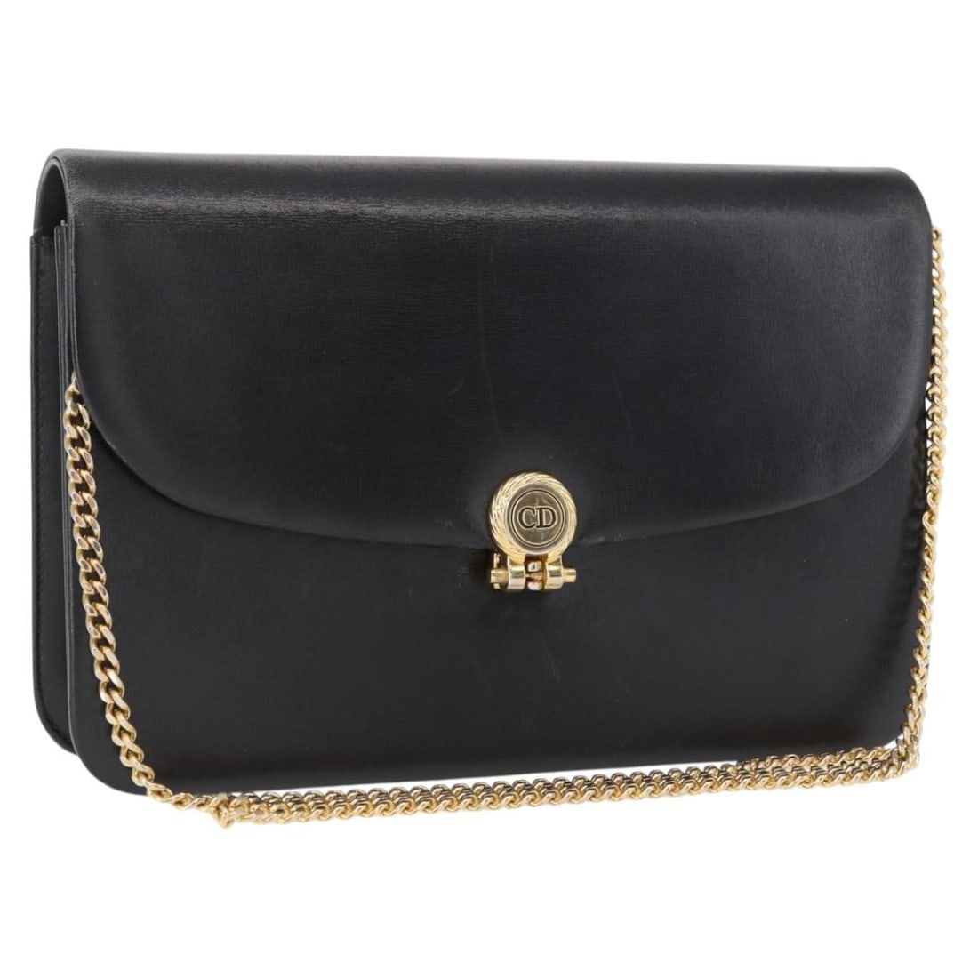 Christian Dior Black Leather Shoulder Purse with Gold Accents (1 of 18)