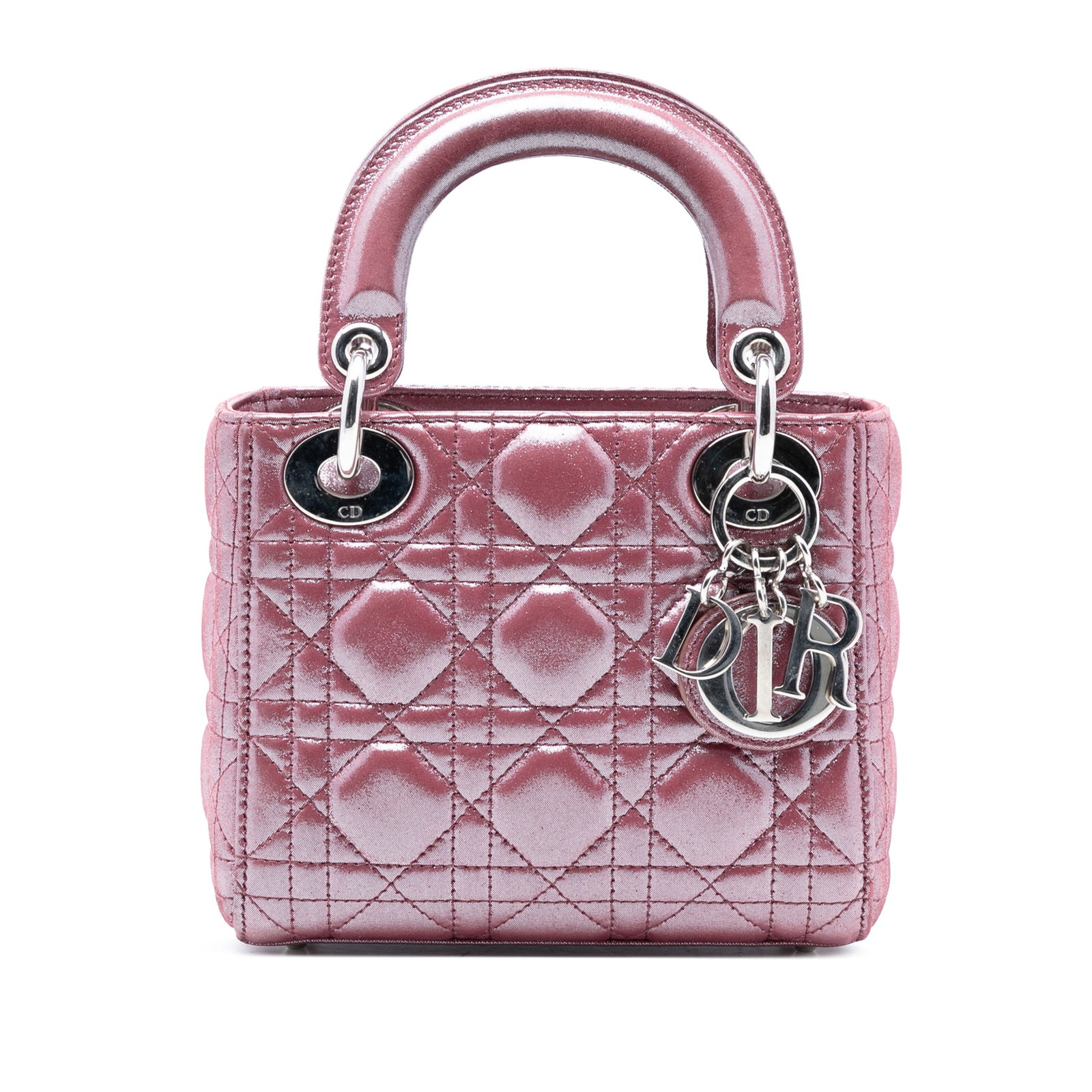 Dior Mini Lady Dior Iridescent Lambskin Cannage Shoulder Bag Pink (1 of 8)