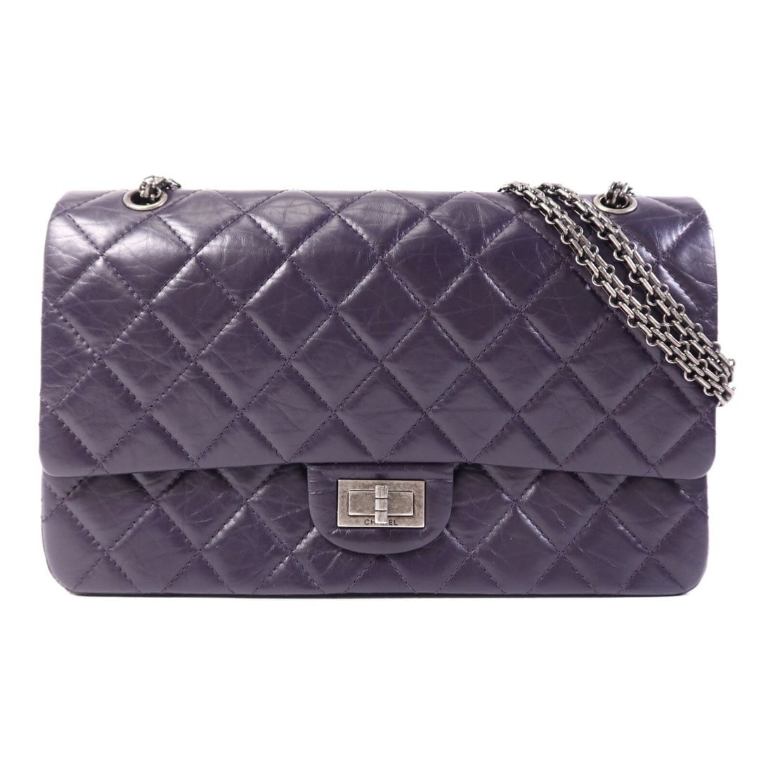 Purple Lambskin CHANEL 2.55 Large Shoulder Bag Silver Hardware: Purple Lambskin CHANEL 2.55 Large Shoulder Bag Silver Hardware This CHANEL 2.55 large shoulder bag features luxurious lambskin leather in a striking purple color. The bag is designed with a classic sh