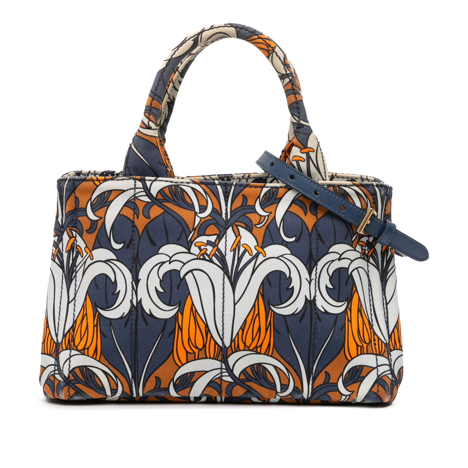 Prada Small Floral Canvas Canapa Satchel Blue Italy: Prada Small Floral Canvas Canapa Satchel Blue Italy Introducing the Prada Small Floral Printed Canvas Canapa Satchel, a chic accessory that combines style and functionality. This elegant satchel is cr