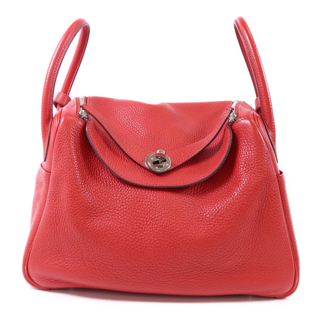 HERMES Lindy 30 Two Way Shoulder Bag Clemence Leather Red: HERMES Lindy 30 Two Way Shoulder Bag Clemence Leather Red This HERMES Lindy 30 2 Way Shoulder Handbag is a stylish accessory crafted from high-quality Clemence leather, known for its soft and supple t