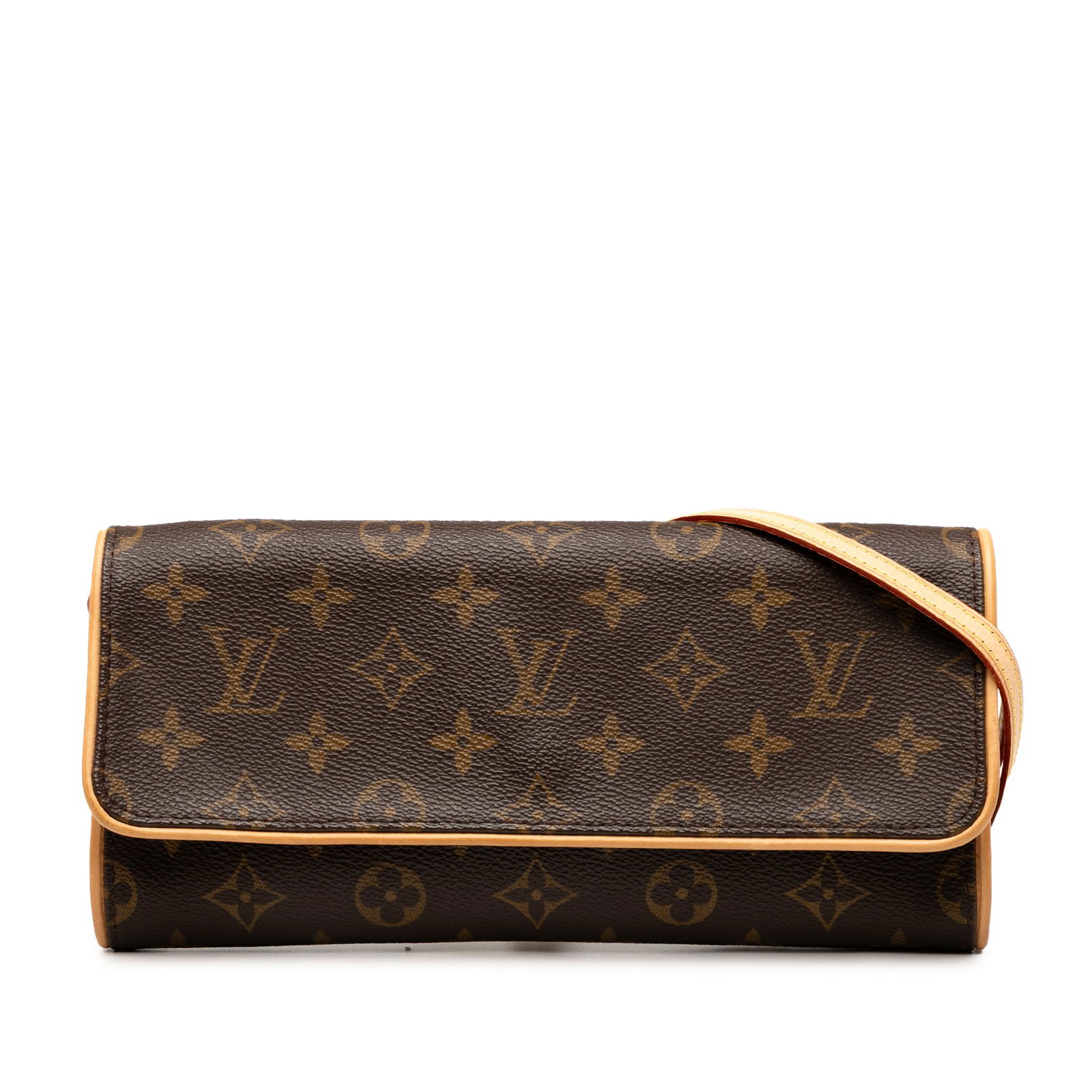 Louis Vuitton Monogram Pochette Twin GM Brown Canvas Bag: Louis Vuitton Monogram Pochette Twin GM Brown Canvas Bag The Louis Vuitton Monogram Pochette Twin GM is a stylish and functional bag, crafted from durable monogram canvas. It features a flat leather s
