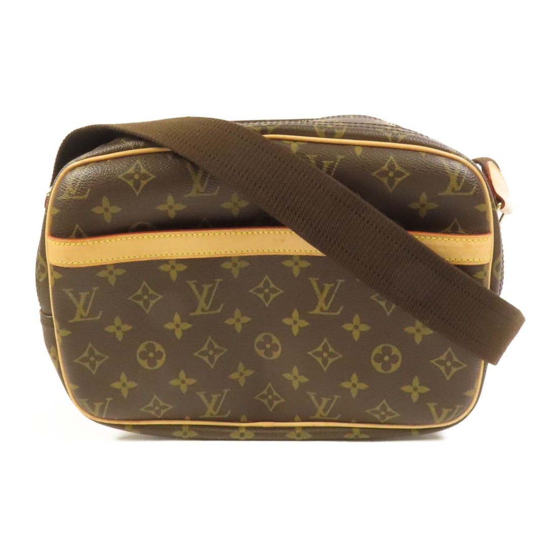 Louis Vuitton Reporter PM Monogram Canvas Shoulder Bag with Gold Hardware: Louis Vuitton Reporter PM Monogram Canvas Shoulder Bag with Gold Hardware This Louis Vuitton Reporter PM shoulder bag features the signature Monogram brown PVC coated canvas exterior. Crafted in Franc