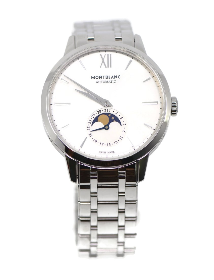 Montblanc Heritage Spirit Moon Watch Stainless Steel 39mm with Box and Papers: Montblanc Heritage Spirit Moon Watch Stainless Steel 39mm with Box and Papers Discover the elegance of the Montblanc Heritage Spirit Moon Stainless Steel Watch, a sophisticated wristwatch featuring a