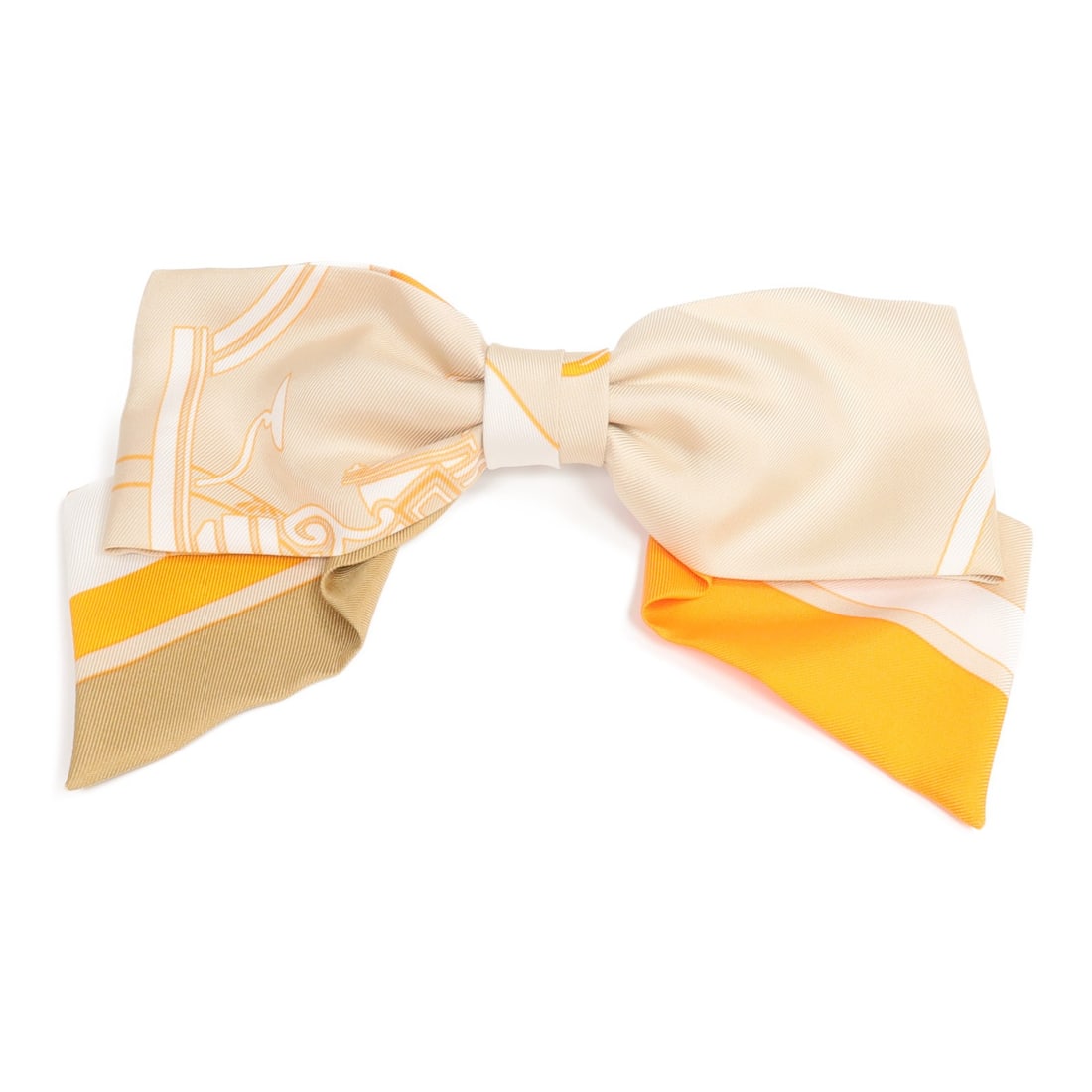 Valletta Silk Hair Clip in Beige Orange Ex Libris Grenelle by Hermes: Valletta Silk Hair Clip in Beige Orange Ex Libris Grenelle by Hermes This Hermes Ex Libris Grenelle hair clip features a sophisticated Valletta style crafted from silk in a beige and orange color pale