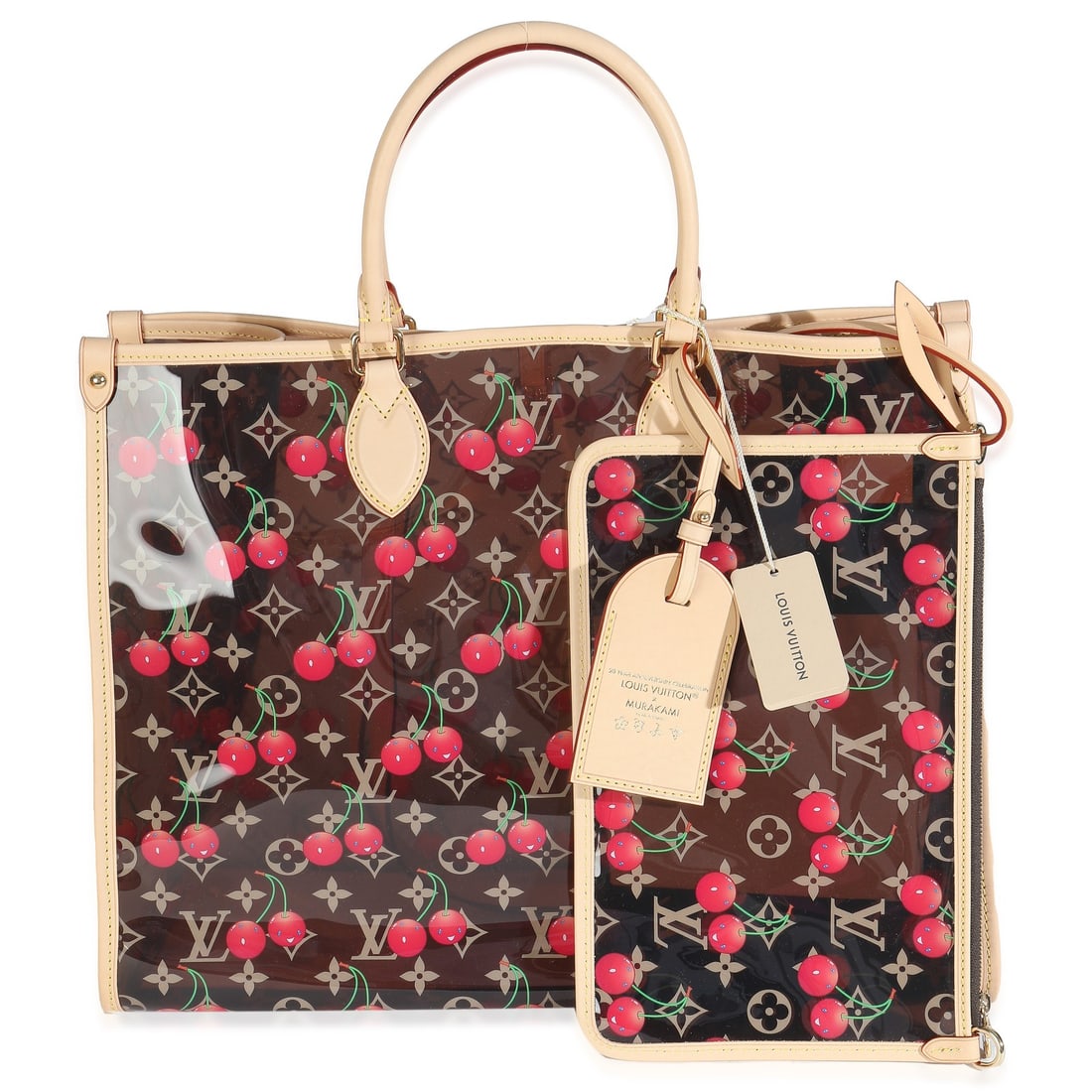 Louis Vuitton x TM Cherry Crystal Onthego GM Tote Bag with Accessories: Louis Vuitton x TM Cherry Crystal Onthego GM Tote Bag with Accessories Elevate your style with the Louis Vuitton x TM Monogram Cherry Crystal Onthego GM, a stunning tote bag crafted from premium leath