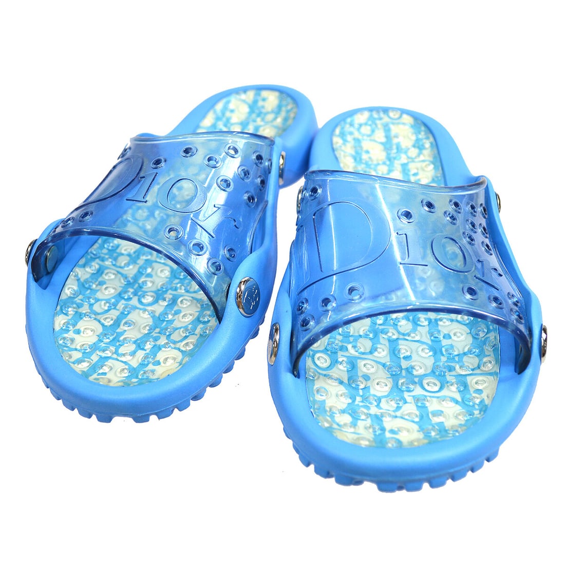 Dior Trotter Light Blue Vintage Rubber Sandals Size 36: Dior Trotter Light Blue Vintage Rubber Sandals Size 36 These vintage Christian Dior Trotter sandals feature a light blue rubber upper and a classic flat style. Designed by Dior and crafted in Italy, t