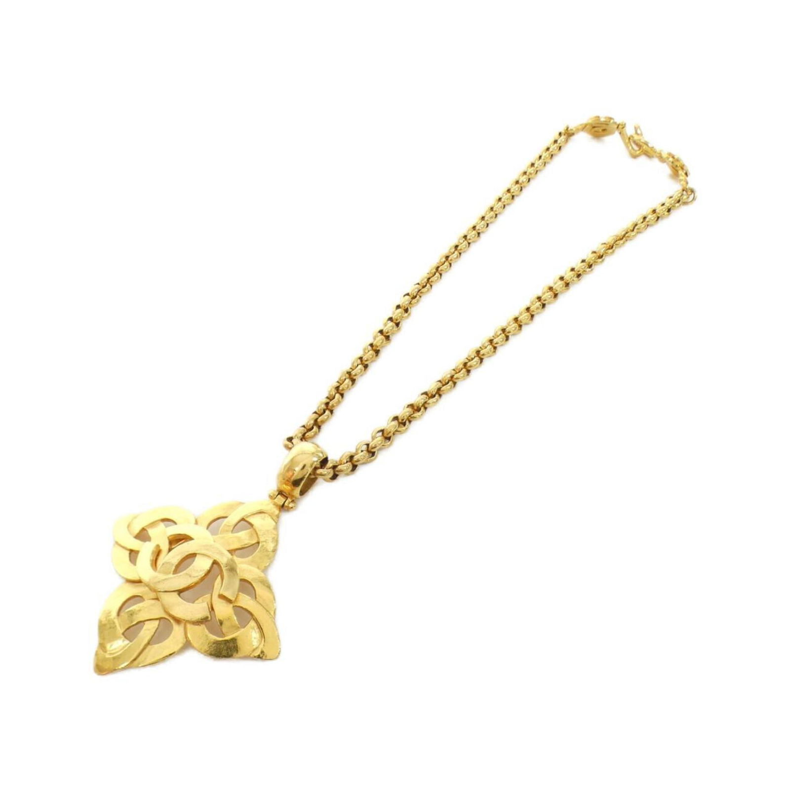 Gold Plated Chanel Coco Mark Necklace with Large Pendant: Gold Plated Chanel Coco Mark Necklace with Large Pendant This Chanel Coco Mark necklace features a gold-plated design with an iconic pendant. Designed for women, it showcases a striking gold color and