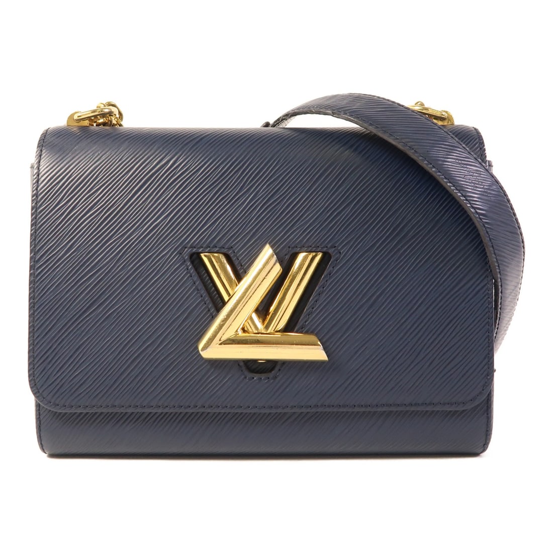 LOUIS VUITTON Twist MM Chain Shoulder Bag Epi Blue GHW M53090: LOUIS VUITTON Twist MM Chain Shoulder Bag Epi Blue GHW M53090 Introducing the LOUIS VUITTON Twist MM Chain Shoulder Bag, a stylish accessory crafted from high-quality leather in a vibrant blue hue. Th
