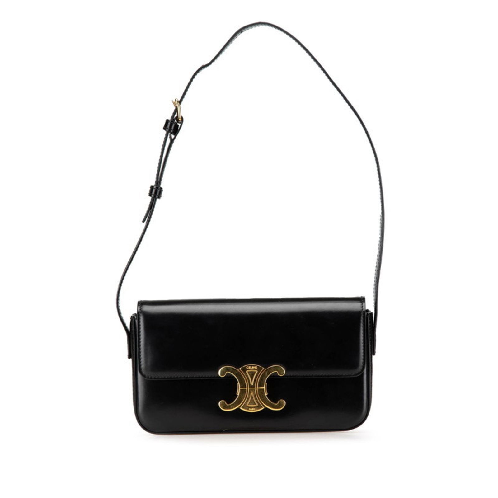 Celine Triomphe Black Leather Wallet 11cm x 20.5cm x 4cm: Celine Triomphe Black Leather Wallet 11cm x 20.5cm x 4cm This is a Celine Triomphe bag crafted from black leather. Designed for women, it features a sleek silhouette with a structured form. The bag sh