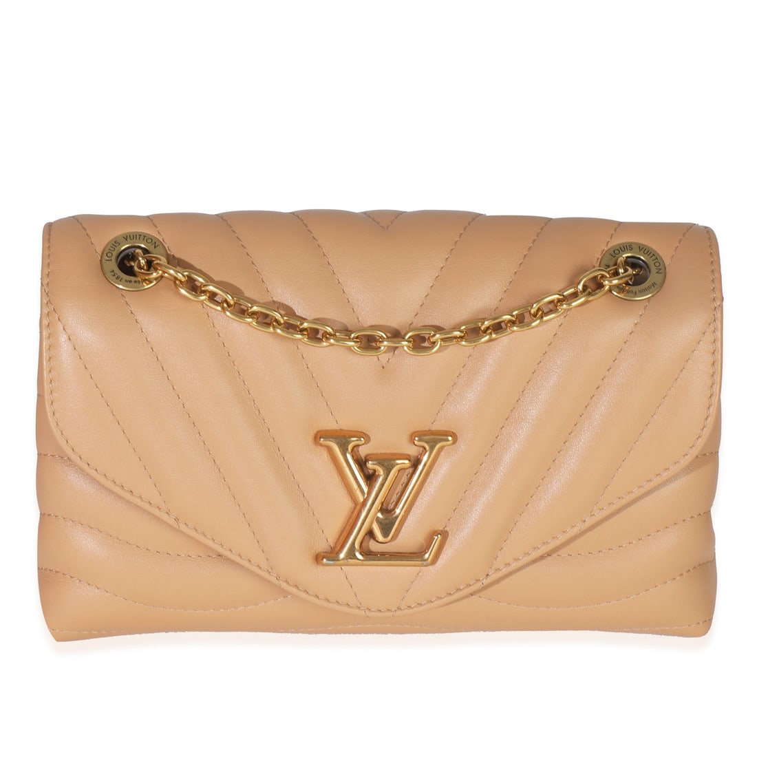 Louis Vuitton New Wave MM Tan Calfskin Crossbody Bag: Louis Vuitton New Wave MM Tan Calfskin Crossbody Bag Introducing the Louis Vuitton Arizona Calfskin New Wave MM, a stylish crossbody bag crafted from high-quality leather in an elegant tan color. This