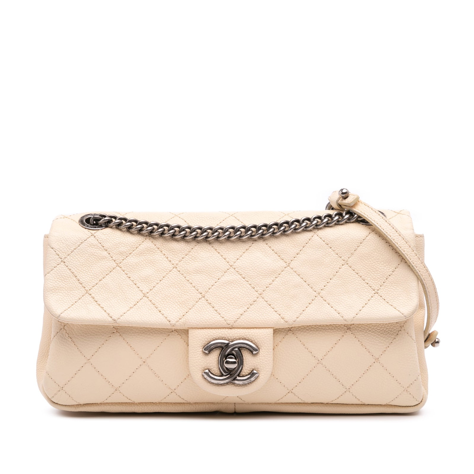 Chanel Medium Quilted Caviar Simply CC Flap Brown Leather Bag: Chanel Medium Quilted Caviar Simply CC Flap Brown Leather Bag This Chanel Medium Quilted Caviar Simply CC Flap bag showcases a luxurious quilted caviar leather construction, highlighted by a stylish l