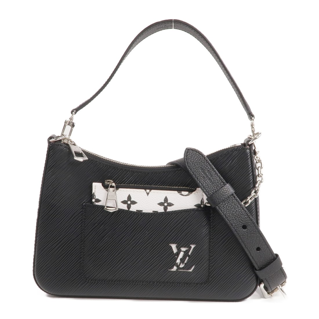 Louis Vuitton Marelle Black Epi Calfskin Two Way Shoulder Handbag M80689: Louis Vuitton Marelle Black Epi Calfskin Two Way Shoulder Handbag M80689 This Louis Vuitton Marelle 2-way shoulder bag is crafted from black Epi calfskin leather. It features a versatile design that c