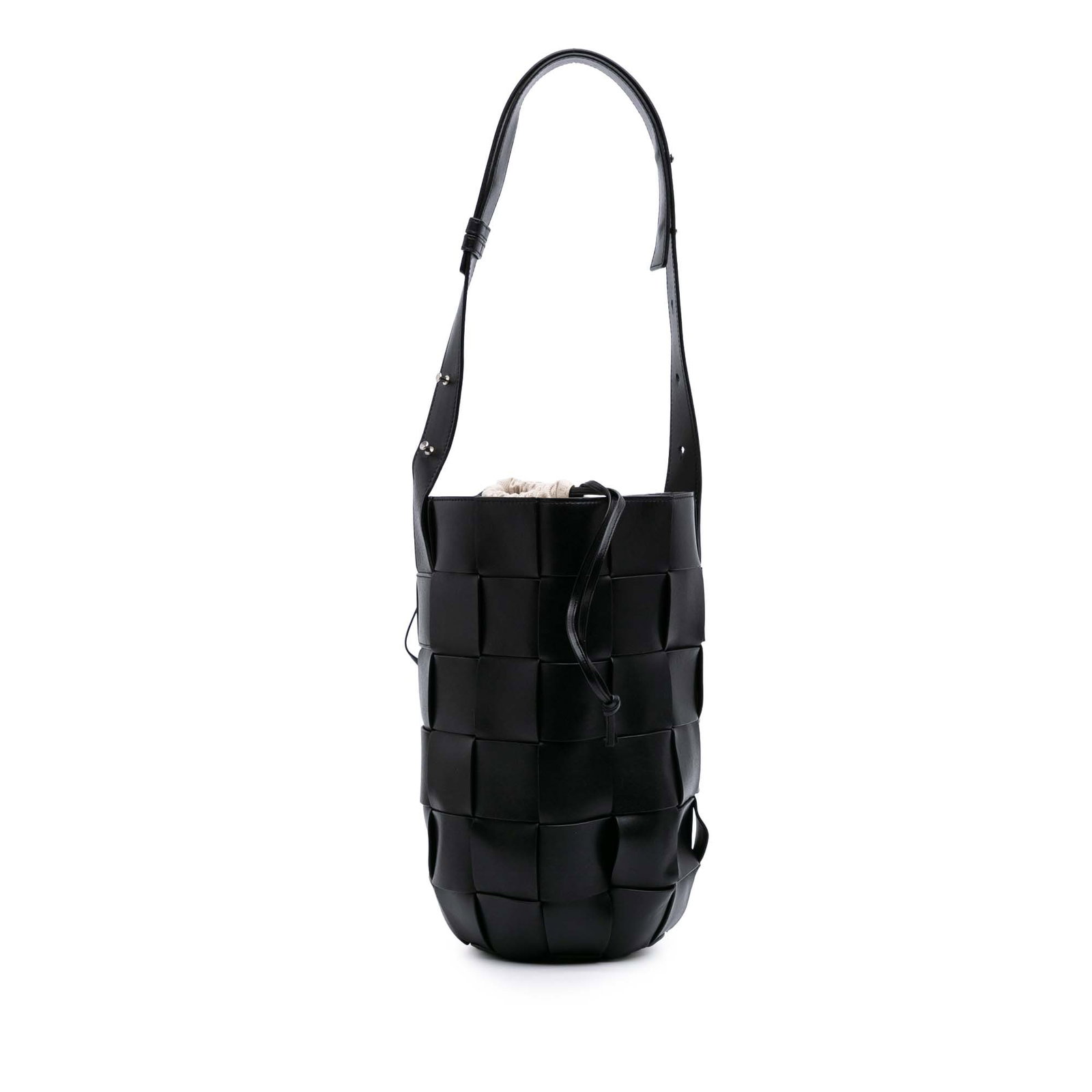 Bottega Veneta Nappa Intrecciato Casette Lantern Bucket Bag Black Leather: Bottega Veneta Nappa Intrecciato Casette Lantern Bucket Bag Black Leather Introducing the Bottega Veneta Nappa Intrecciato Casette Lantern Bucket bag, a sophisticated accessory crafted from finely wov