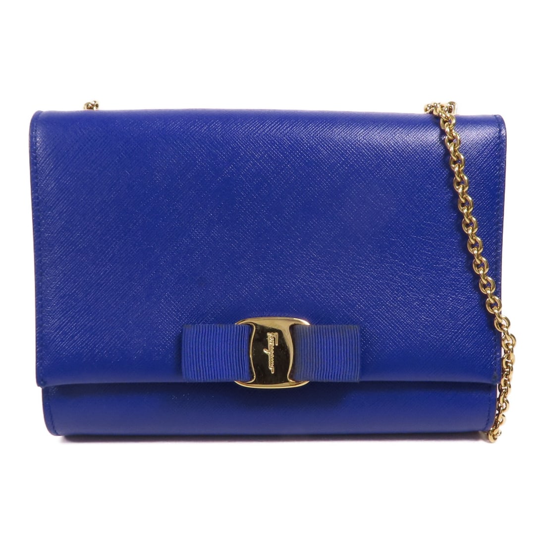 Salvatore Ferragamo GHW Vara Bow Mini Shoulder Bag Blue Calfskin: Salvatore Ferragamo GHW Vara Bow Mini Shoulder Bag Blue Calfskin This Salvatore Ferragamo Vara Bow Mini Shoulder Bag is crafted from luxurious calfskin leather in a vibrant blue hue. The bag features