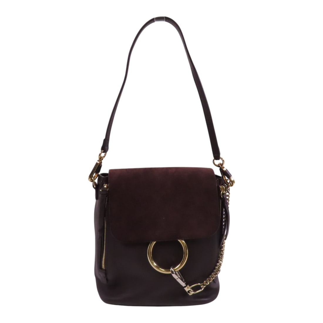 Chloe Faye Rucksack Backpack Calfskin Leather Dark Brown: Chloe Faye Rucksack Backpack Calfskin Leather Dark Brown Introducing the Chloe Faye Shoulder Bag, a stylish rucksack backpack crafted from luxurious calfskin leather in a rich dark brown hue. Designed