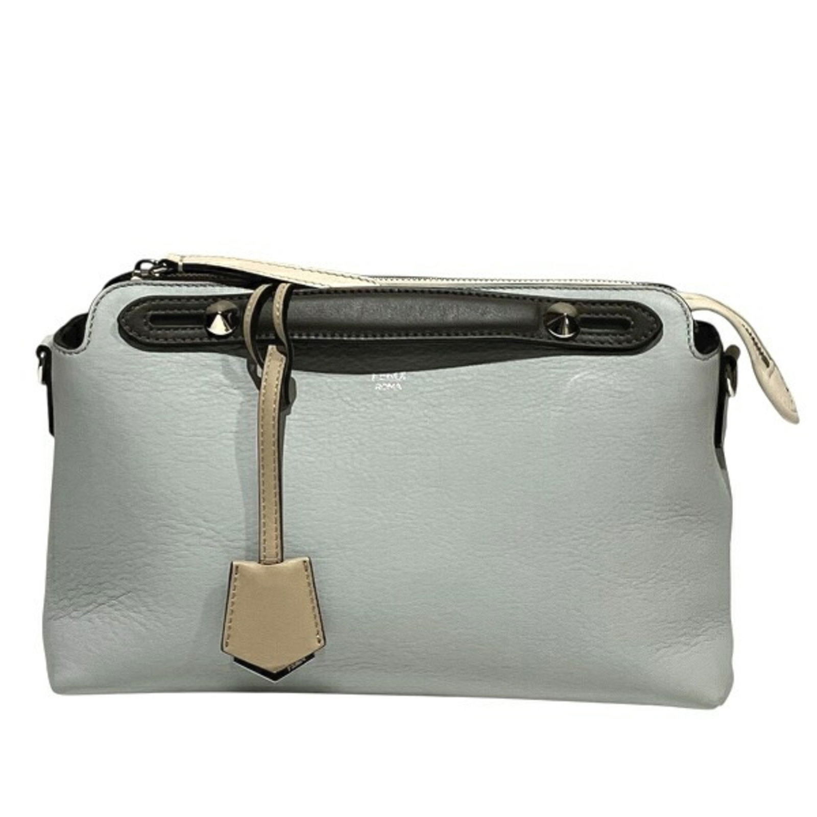 Fendi By The Way grey leather handbag made in Italy: Fendi By The Way grey leather handbag made in Italy This Fendi By The Way handbag features a sophisticated grey leather exterior and is designed for women. The bag has a slightly out-of-shape structur