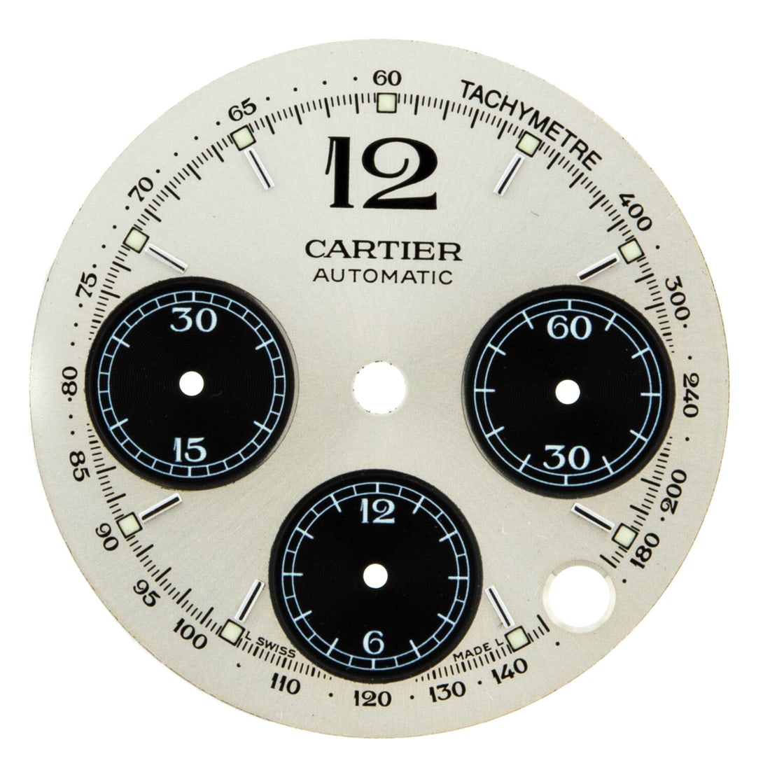 Cartier Pasha 28mm Silver Dial for 37mm Automatic Chronograph: Cartier Pasha 28mm Silver Dial for 37mm Automatic Chronograph Enhance your Cartier Pasha watch with this exquisite 28 mm silver dial, designed specifically for the 37 mm automatic chronograph model. C