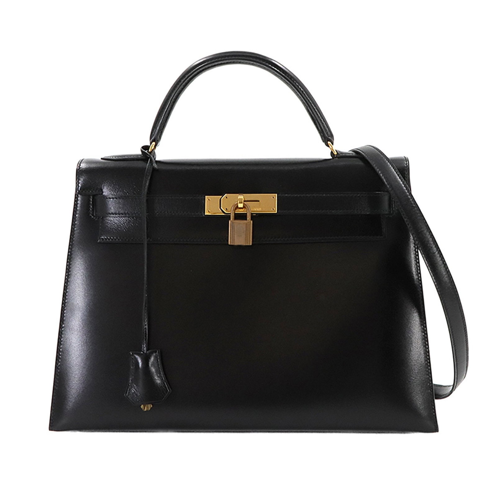 Black Leather Hermes Kelly 32 Handbag from France (1 of 1)