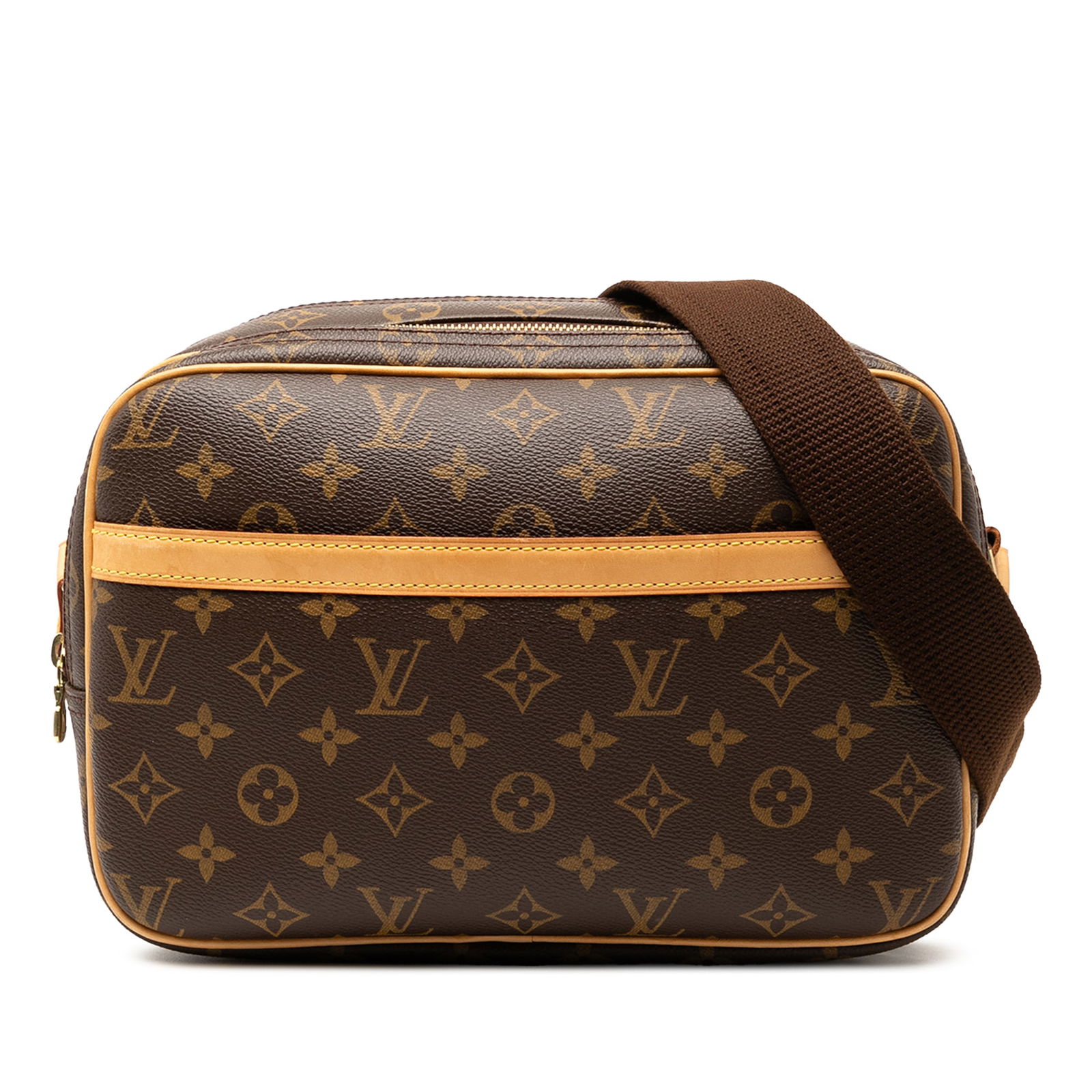 Louis Vuitton Reporter PM Brown Monogram Canvas Shoulder Bag: Louis Vuitton Reporter PM Brown Monogram Canvas Shoulder Bag The Louis Vuitton Monogram Reporter PM is crafted from signature monogram canvas with vachetta leather trim. It features an adjustable flat