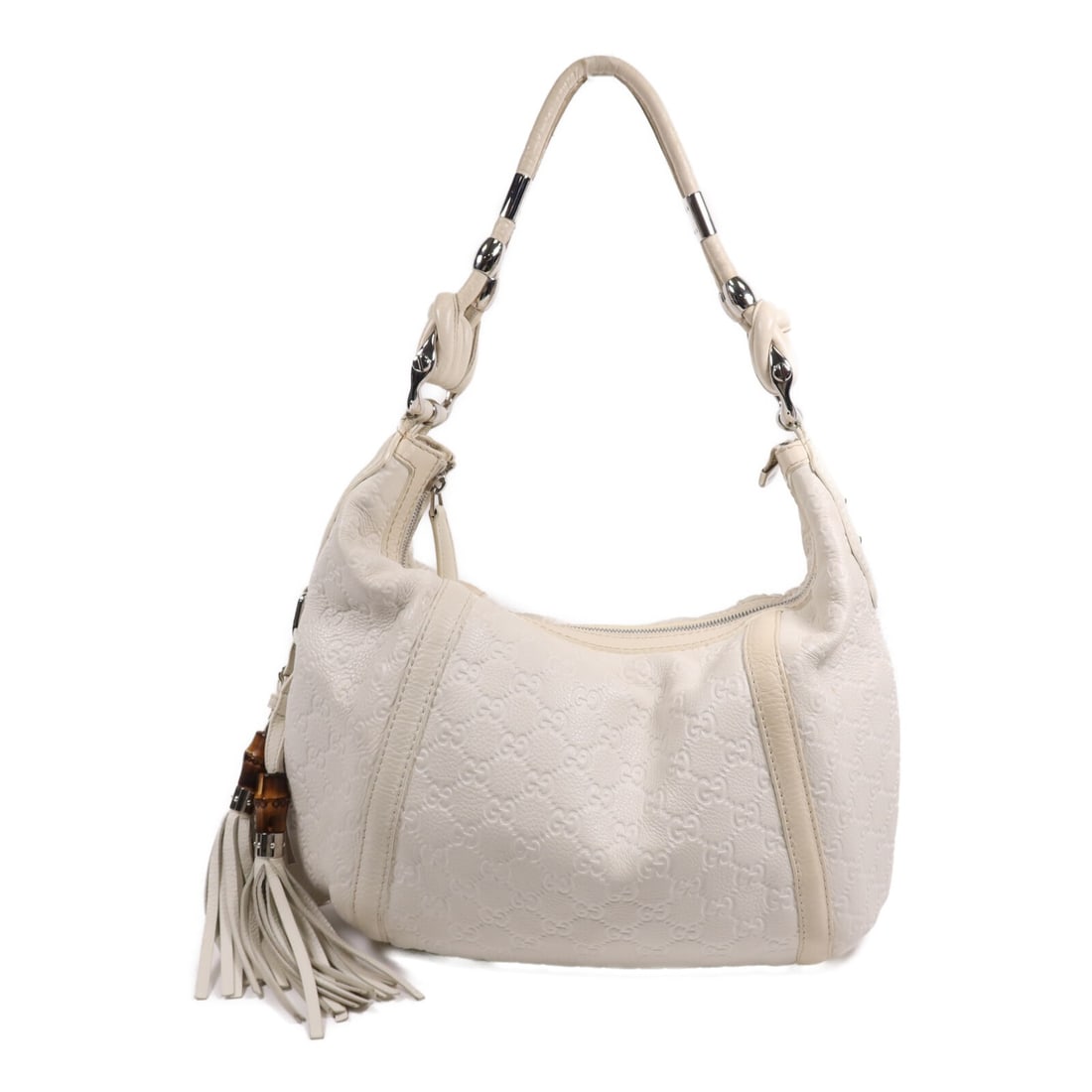 GUCCI GG SHW Techro Horsebit Medium Hobo Bag Calfskin Leather White (1 of 18)