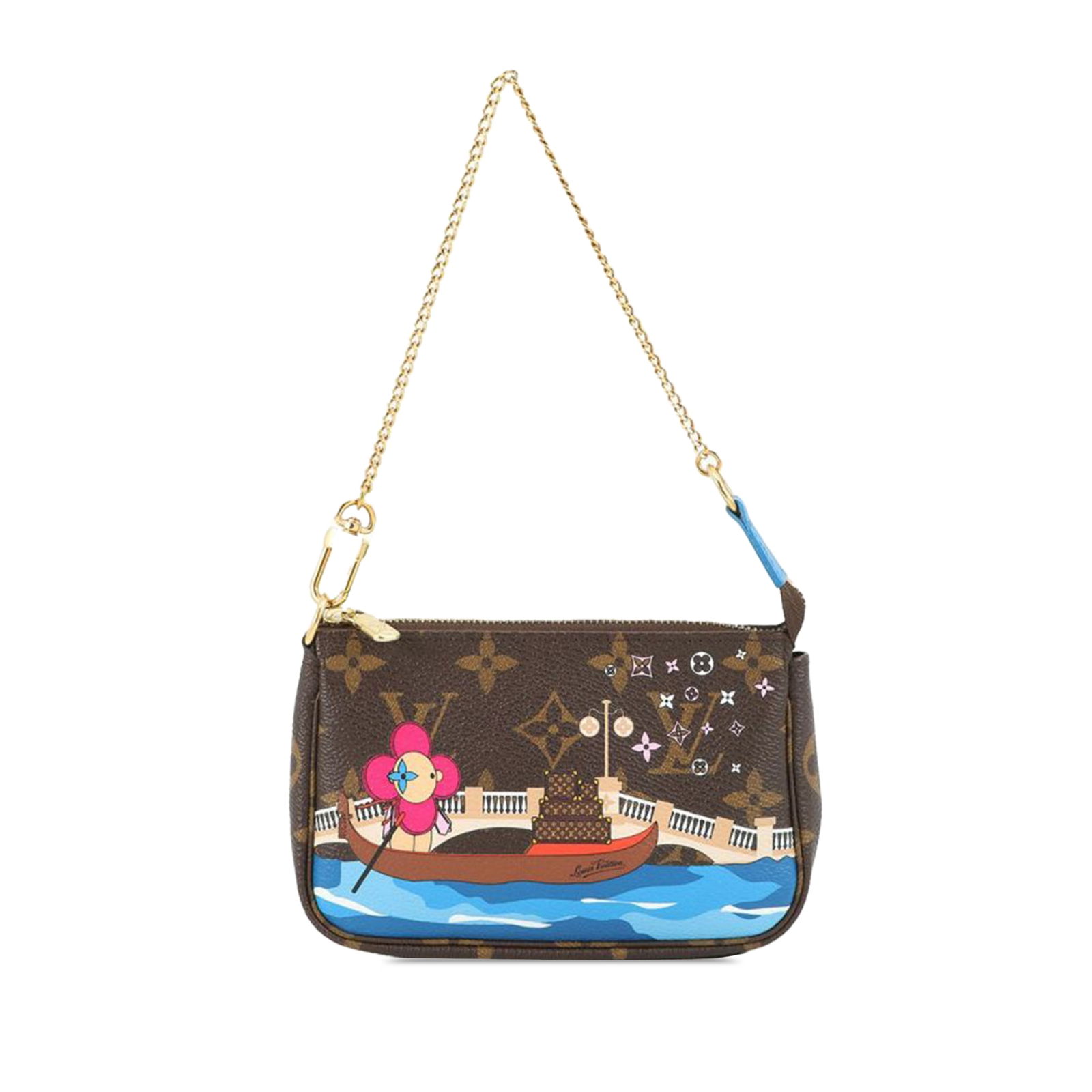Louis Vuitton Vivienne Venice Mini Pochette in Monogram Canvas with Chain: Louis Vuitton Vivienne Venice Mini Pochette in Monogram Canvas with Chain This Louis Vuitton Monogram Vivienne Venice Mini Pochette Accessoires features a printed monogram canvas exterior in brown, co