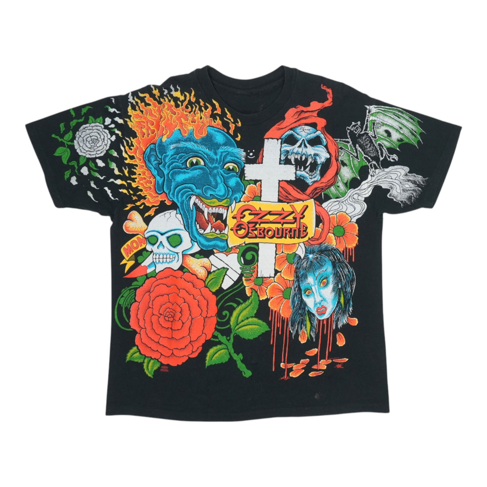 Vintage 1992 Ozzy Osbourne Tattoo Graphic All Over Print Cotton Shirt: Vintage 1992 Ozzy Osbourne Tattoo Graphic All Over Print Cotton Shirt This is an original vintage 1992 Ozzy Osbourne "Tattoos All Over Print" shirt, featuring graphics on both the front and back. The