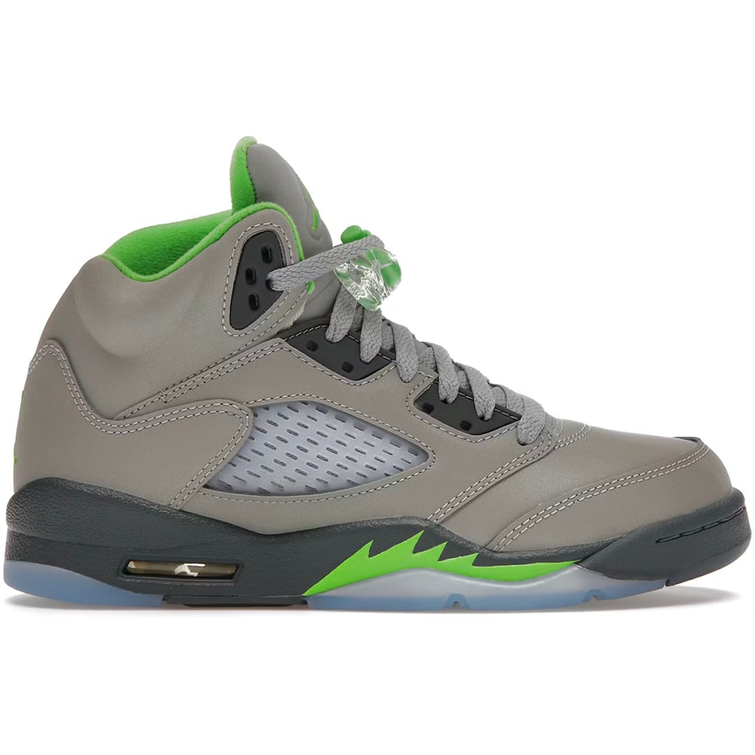 Jordan 5 Retro Green Bean Grade School Sneakers by Nike: Jordan 5 Retro Green Bean Grade School Sneakers by Nike The Nike Jordan 5 Retro Green Bean (GS) is an authentic pair of sneakers in un-used, unworn condition. This grade school model features a size 6