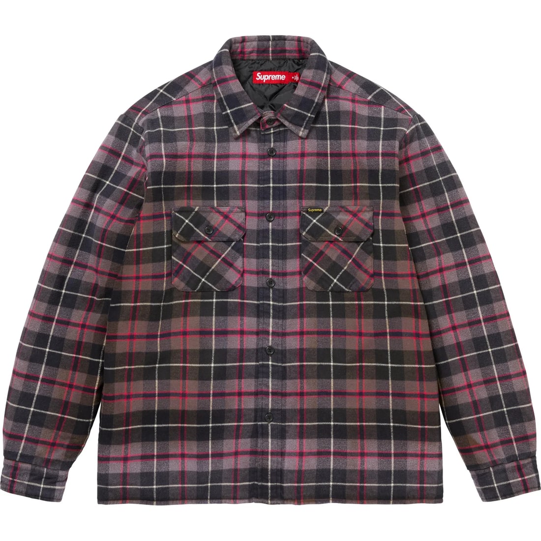 Grey Plaid Quilted Flannel Shirt by Supreme in Large Size: Grey Plaid Quilted Flannel Shirt by Supreme in Large Size Authentic Supreme quilted plaid grey flannel shirt in un-used and unworn condition. Size Large. Specifications Brand: Supreme Style: Quilted p
