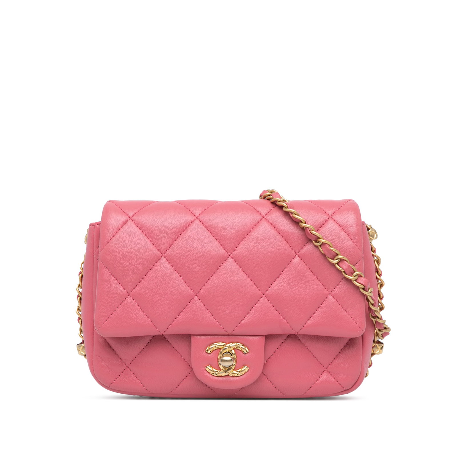 Chanel Pink Small Quilted Lambskin Dynasty Flap Crossbody Bag: Chanel Pink Small Quilted Lambskin Dynasty Flap Crossbody Bag This Chanel Small Quilted Lambskin Dynasty Flap crossbody bag showcases a luxurious quilted lambskin leather body in a lovely pink shade.