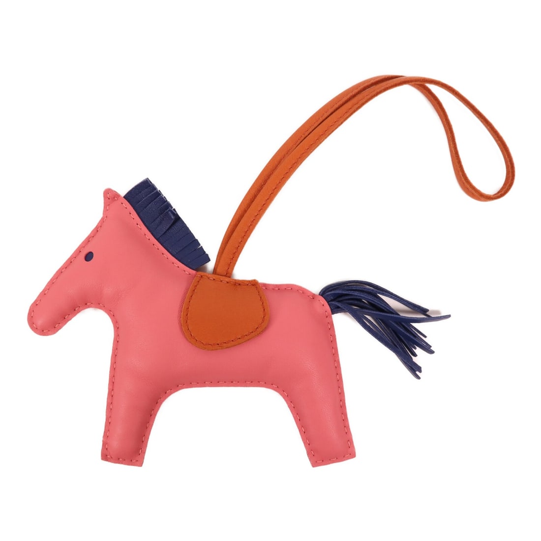 HERMES Rodeo MM Pink Milo Leather Charm: HERMES Rodeo MM Pink Milo Leather Charm Introducing the HERMES Rodeo MM Charm, crafted from luxurious lambskin leather in a delightful rose azalee color. This charming accessory is perfect for adding