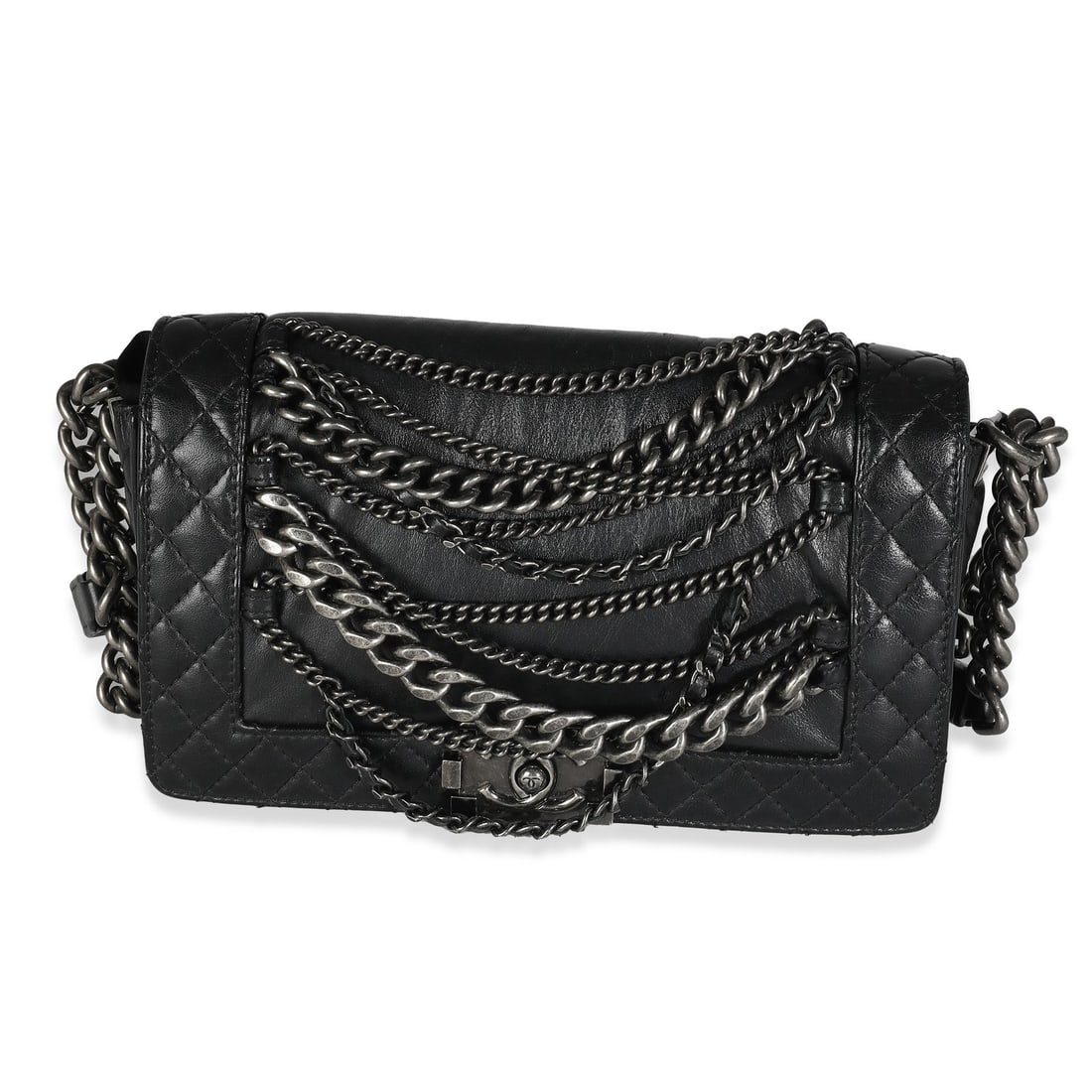Chanel Medium Enchained Boy Bag Black Lambskin 2013 with Authenticity (1 of 8)